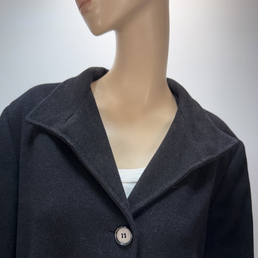 Halston Vintage Minimalist Black Wool Cashmere Overcoat Size 12 Long Coat - Picture 2 of 7